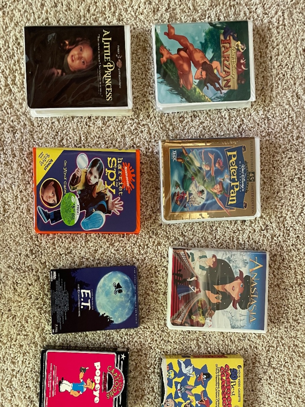 Lot 9 Family VHS Disney Warner Bros Nickelodeon E.T. Popeye Anastasia Tarzan